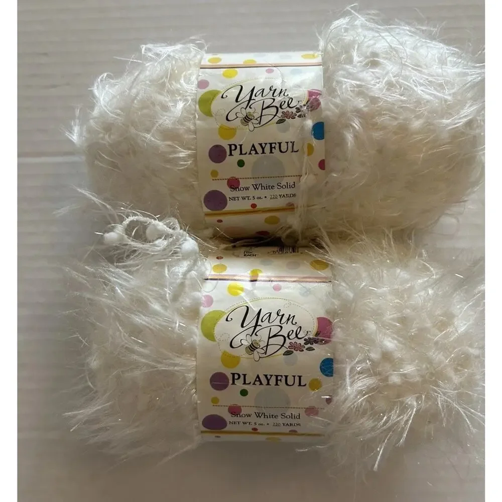 Vtg Yarn Bee Yarn PLAYFUL Lot of 2 Skeins Snow White Solid 5oz 220yds 100% Nylon
